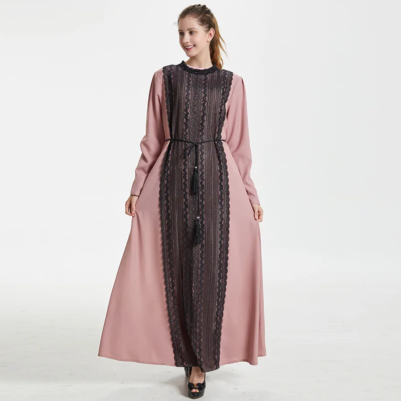 Элегантное мусульманское платье абайя для женщин на шнуровке Макси хиджаб ОАЭ