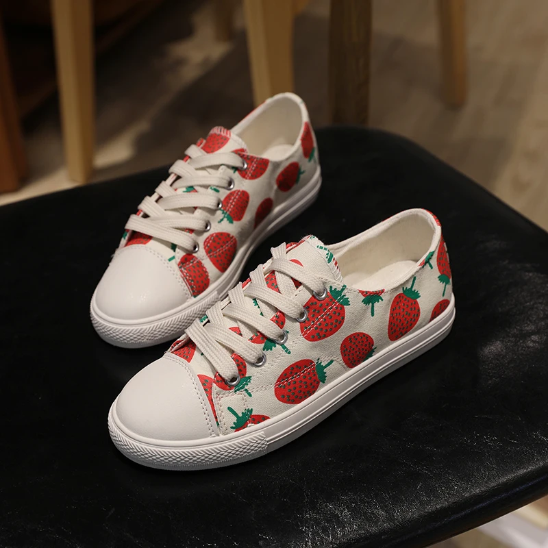 Cute ladies spring and autumn essential canvas shoes pineapple strawberry fruit pattern casual fashion sneakers wild 2020 W31-48 | Обувь