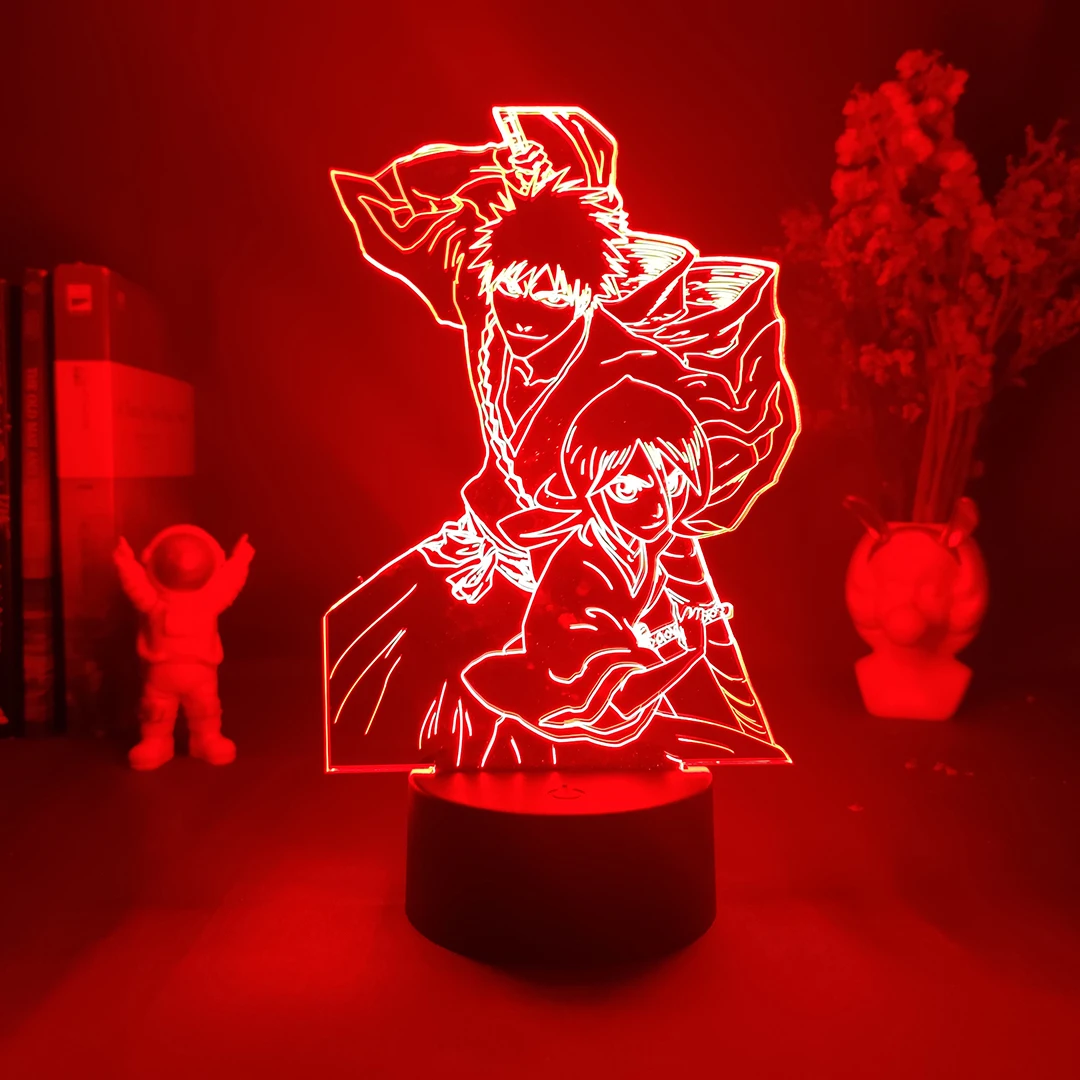 Anime Bleach Figures Kurosaki ichigo Shikai x Kuchiki Rukia 3D Visual Night Light 7 Color Changing LED USB Desk Lamp Home Art De