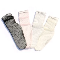 transparent silk breathable polka dot stockings sexy lace women mesh ankle ladies ultra thin princess tulle female meias socks
