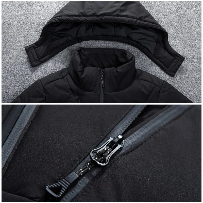 Мужская Уличная зимняя куртка на белом утином пуху толстые теплые ветрозащитные