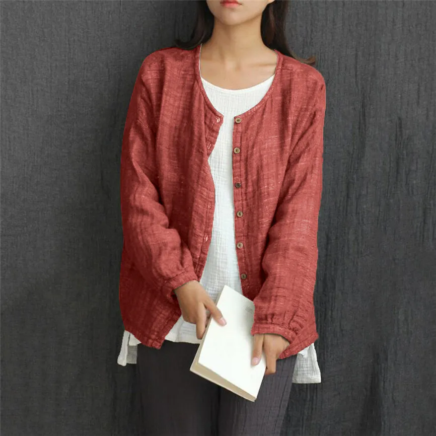 Женские куртки весна осень 2019 Женская куртка Женский хлопок и лен плотый вязаный