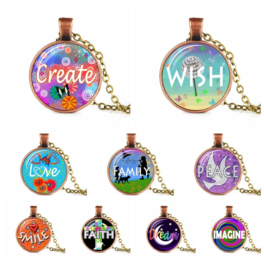 Новое модное ожерелье Hope Peace античное Латунное Очаровательное со стеклянной