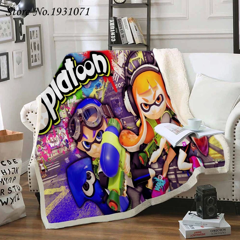 Одеяло с забавными персонажами из мультфильма Splatoon 3D одеяло принтом шерпа на