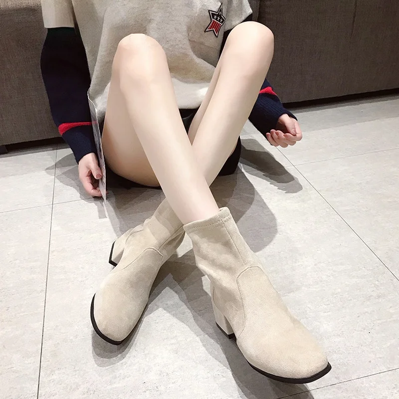 

Women Sock Boots Square Heels 2020 Snow Boots Botas Mujer Invierno Ladies Casual Spring Shoes Booties Sock Fashion Woman Shoes