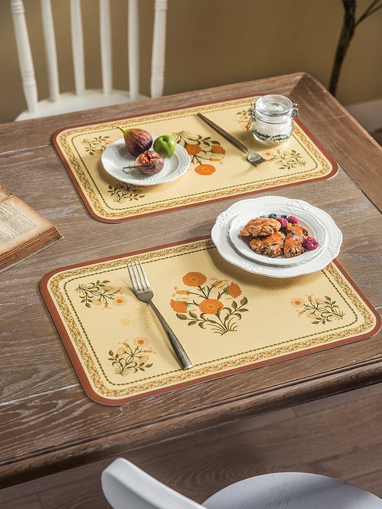 

zq [Two Sheets] American Leather Placemat Waterproof and Oil-Proof Placemat Heat Proof Mat Table Mat Western-Style Placemat