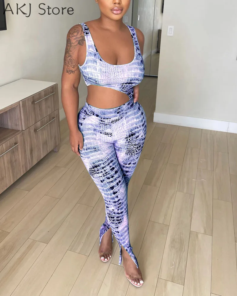 

Women Sexy Skinny Hollow Print Jumpsuit