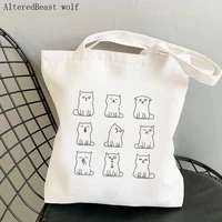 women shopper bag cute white cat printed kawaii bag harajuku shopping canvas shopper bag girl handbag tote shoulder lady bag