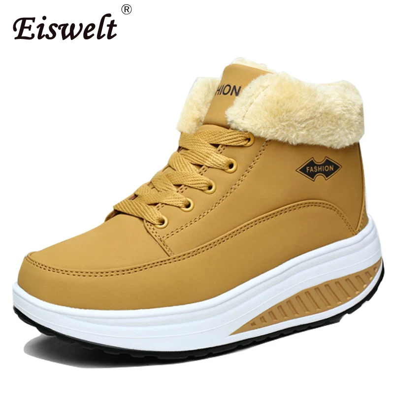 EISWELT/зимние женские ботинки ботильоны на платформе зимние танкетке с плюшевой