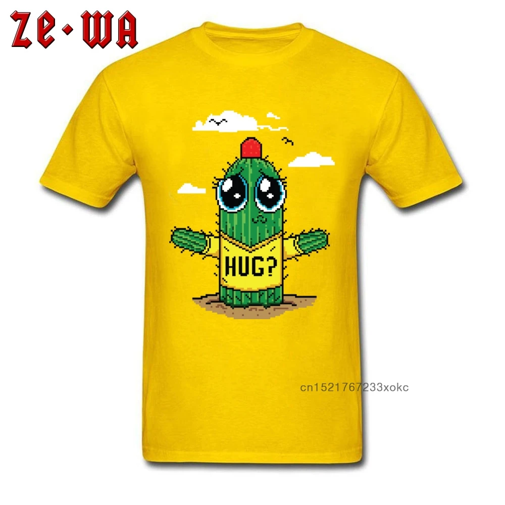 Футболка с изображением кактуса &quotобъятия&quot мужские Забавные футболки желтые