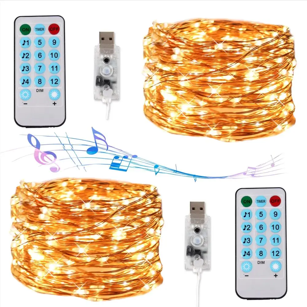 QIFU 5 м/10 м USB светодиодный музыкальный струнный светильник гирлянда