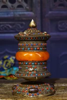 7 tibet buddhism bronze engraved mosaic orange bracelet gem dzi bead prayer wheel chanting falun brahma prayer wheel