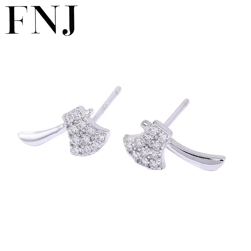 

FNJ DIY AX Earrings 925 Silver Jewelry Original Pure S925 Sterling Silver Stud Earring for Women White Zircon