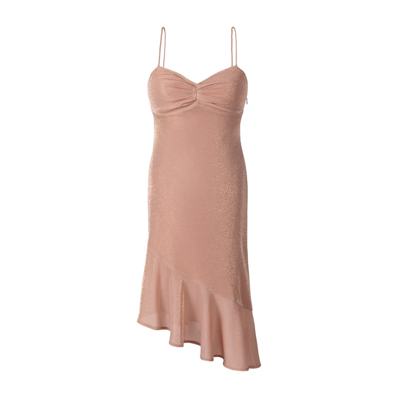

[EAM] Women Irregular Ruffles Spaghetti Strap Dress New V-Neck Sleeveless Loose Fit Fashion Tide Spring Summer 2021 1U704