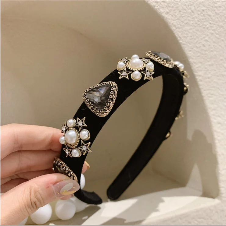 

Jewelry pearl flannel hairbands female outing 2021 new retro headbands