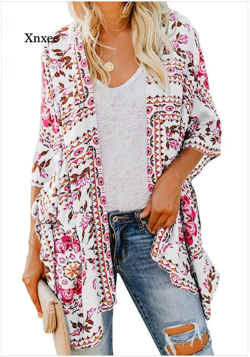 

2020 Long KimonoWomen's Blouse Fashion Boho Print Sunscreen Loose Summer Cardigan Beachwear Cover Up blusas