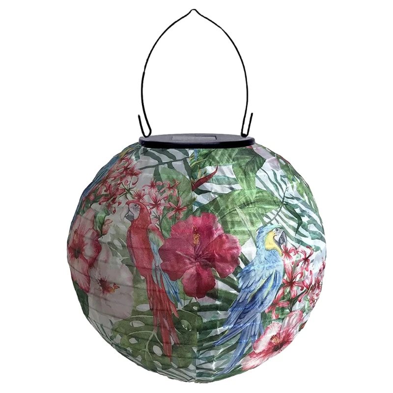 

Solar Lanterns for Outdoor Use with Parrot Pattern Round Ball Shape Lampshade Garden Lantern Waterproof Hanging Lanterns
