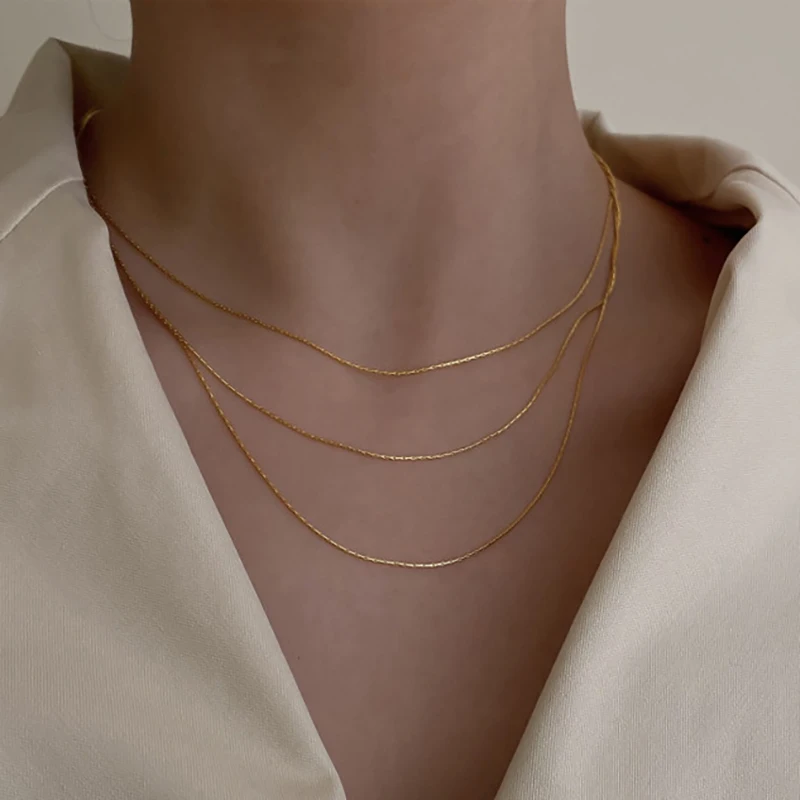 

2022 New Ligth Thin Multiple Layers Gold Silver Color Chain Necklace Korean Fashion 14k Gold Plated Layer Necklace for Women