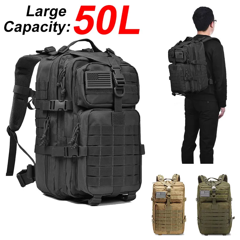 

50L Large Capacity Men's Army Military Tactical Backpack Military Soft Bag Outdoor Insect Proof 3P Hiking Camping Hunting Bag