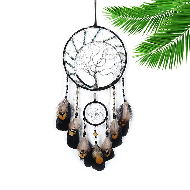 Tree Dream Catcher with Rainbow Crystal Black Feather Macrame Wall Hanging Decor Woven Tapestry Home | Дом и сад