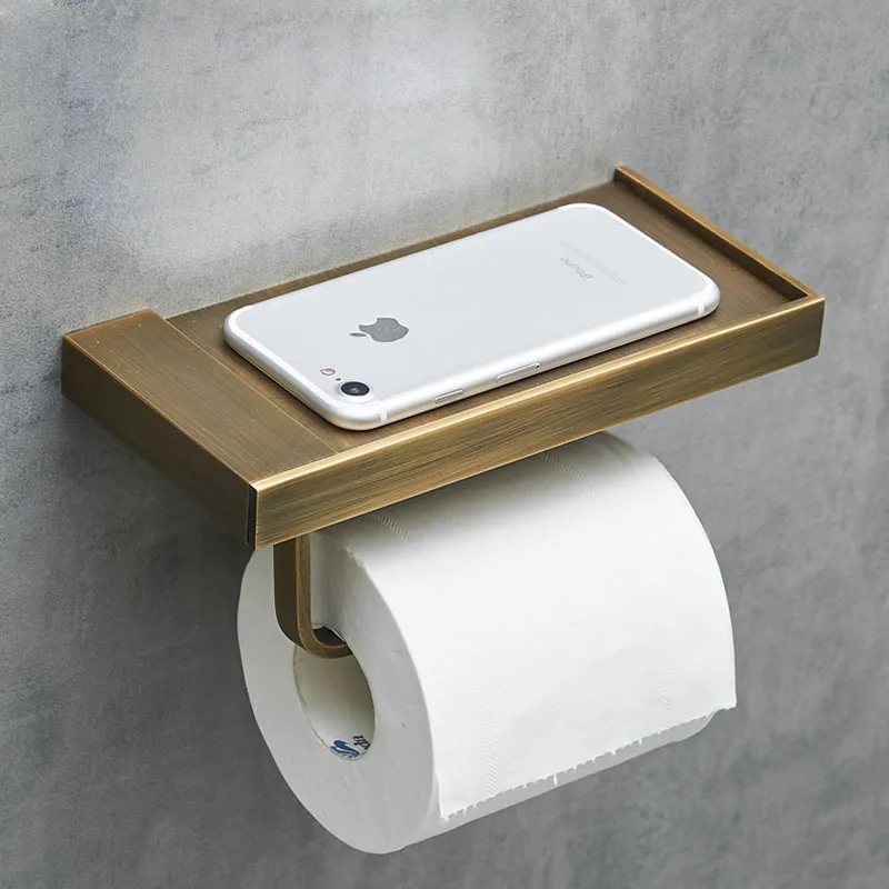 Держатель для туалетной бумаги, античный латунный держатель для туалетной бумаги с полкой для телефона, настенный держатель для туалетной ... от AliExpress RU&CIS NEW