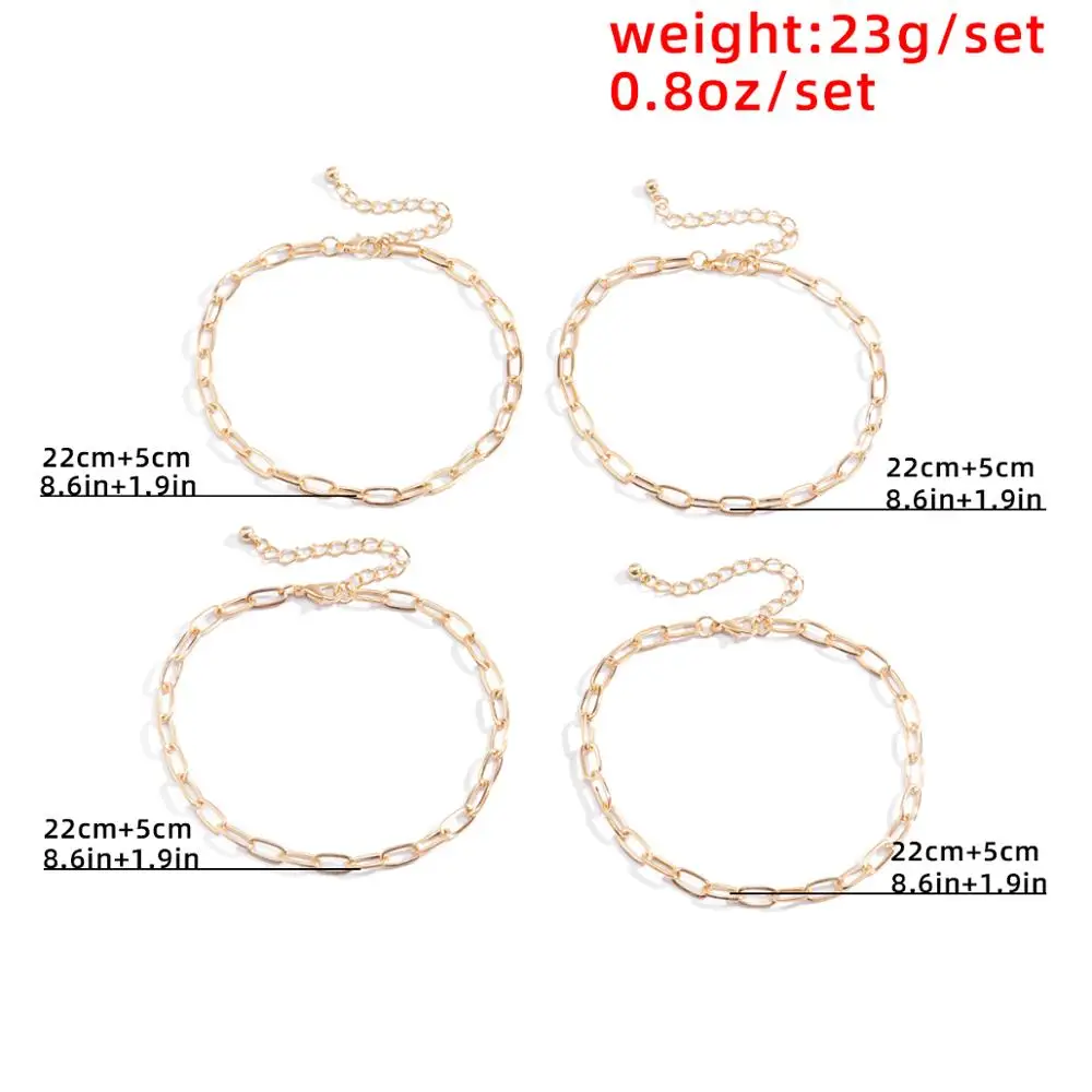 

Lacteo 4 Pcs/Set Metal Anklets for Women Foot Accessories Summer Beach Barefoot Sandals Bracelet Ankle Jewelry For Female Gifts