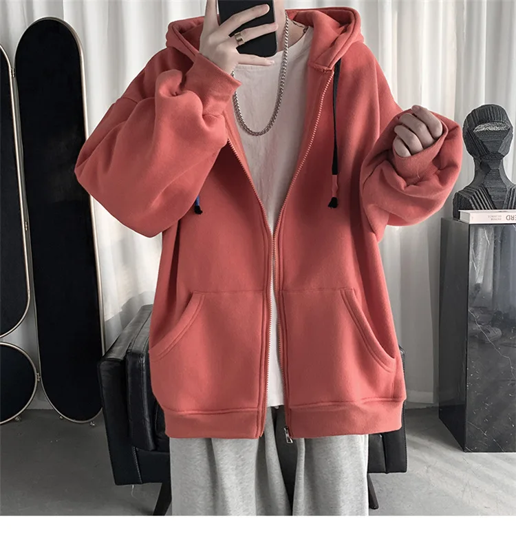 

New Men's Hoodies Sweatshirts Zipper Hoodie Solid Color Hip Hop Mens Hooded Jacket Loose Track Hoodie Jacket Coat Streetwear
