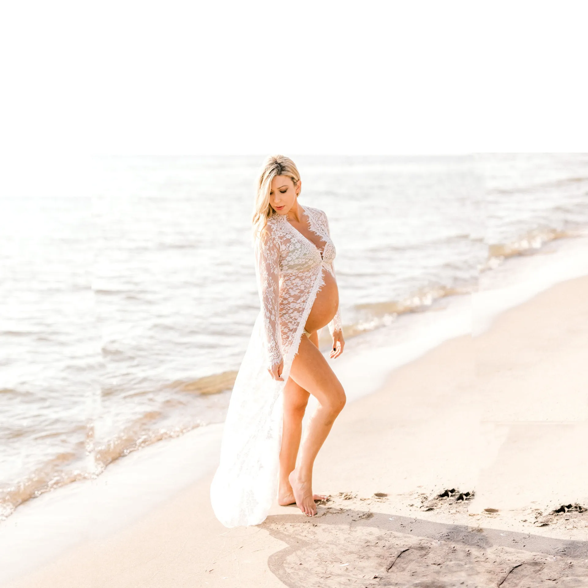 

Sexy Lace Maternity Photo Shoot Dresses Summer See-through Clothes For Pregnant Women Photography Props V neck Long Sleeve Dress