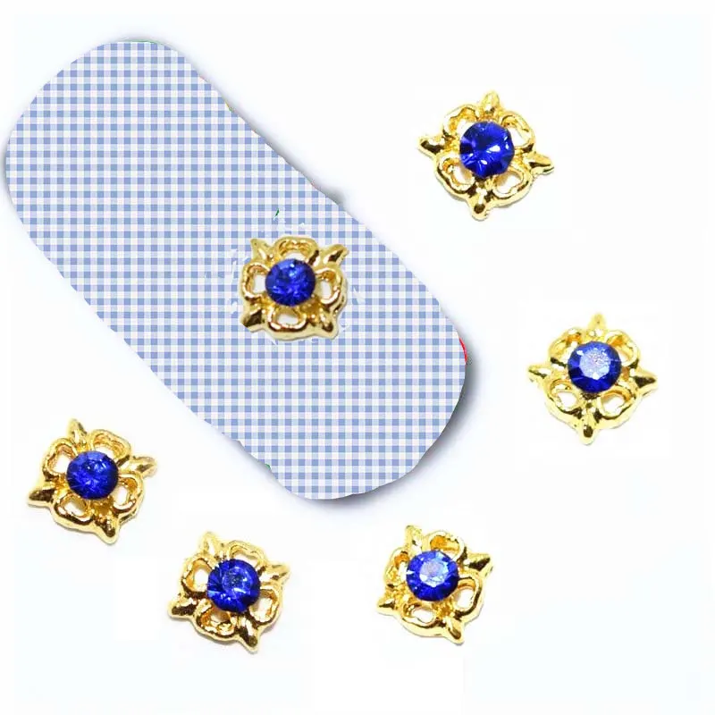 20 шт. Полые Цветы золотые стразы для дизайна ногтей украшения подвески блестящие