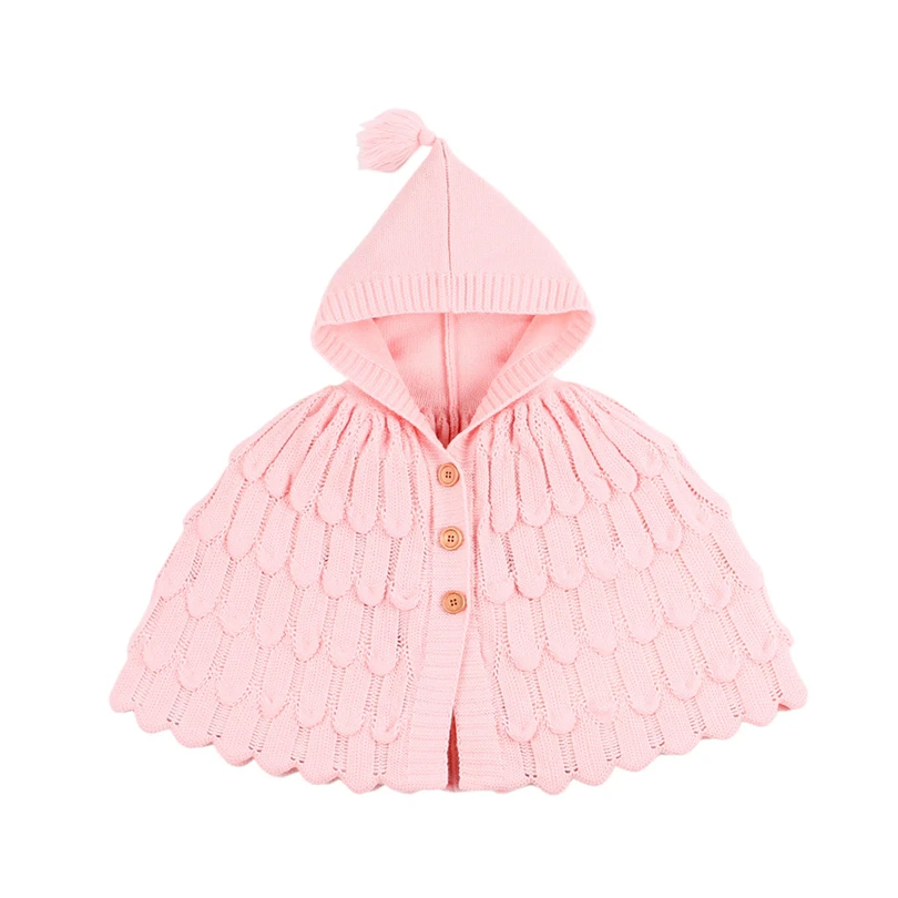 Свитера для маленьких девочек вязаная накидка с капюшоном однотонное пальто