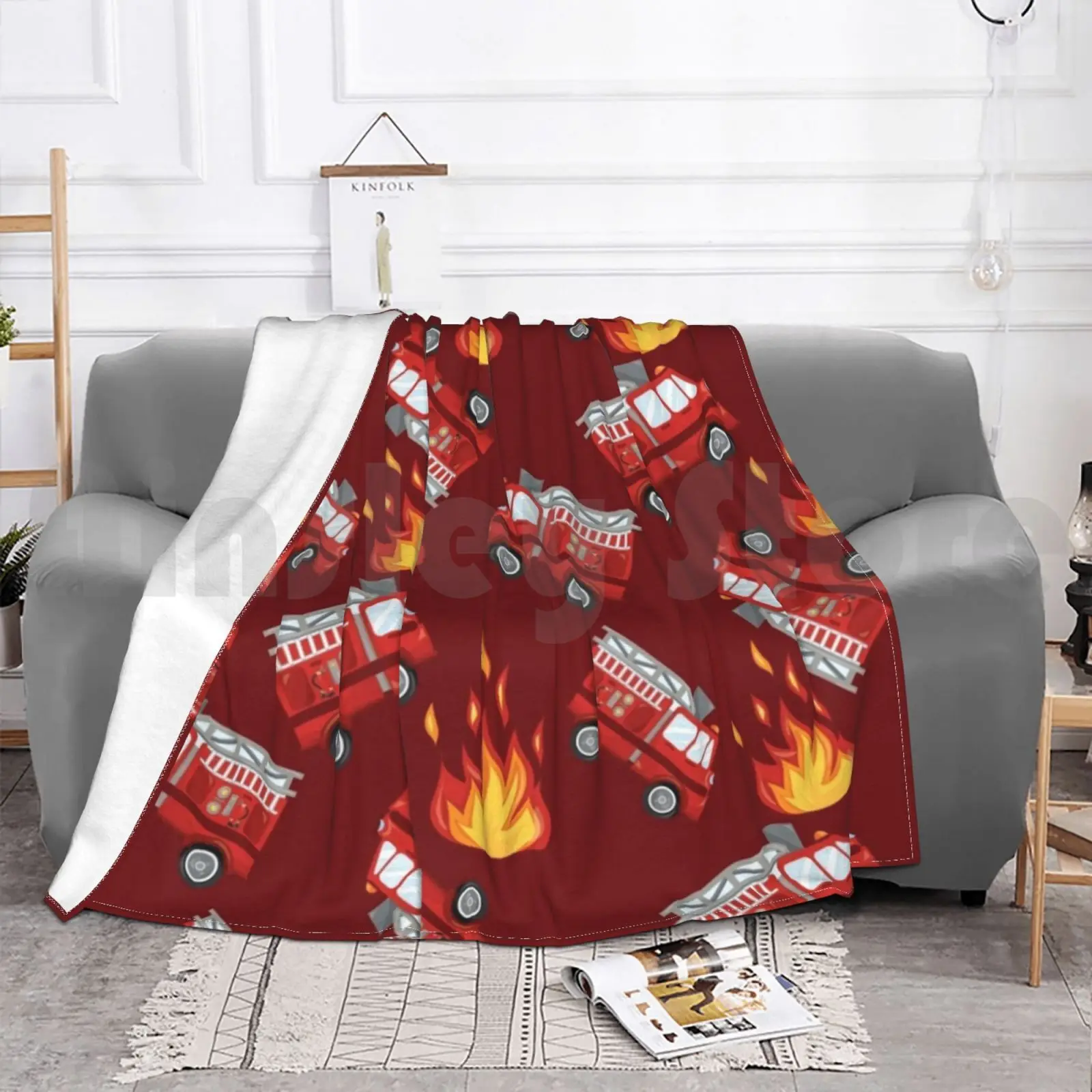 Красное одеяло для пожарной машины дивана кровати путешествий пламени пожарная