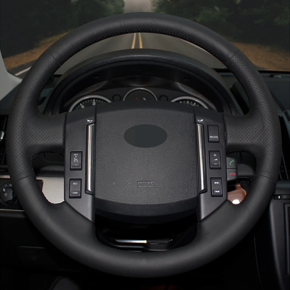 Чехол рулевого колеса автомобиля черная искусственная кожа ручной работы для Land