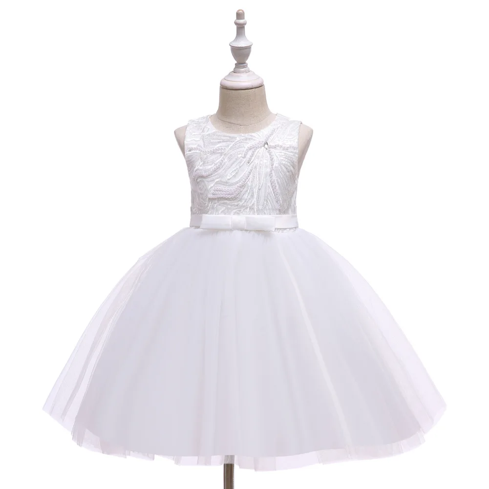 

2021 New Mesh Kid Princess Dress Girls Birthday Party Dress Children Bow Sequined Embroidery Clothes Elegant Wedding Dress
