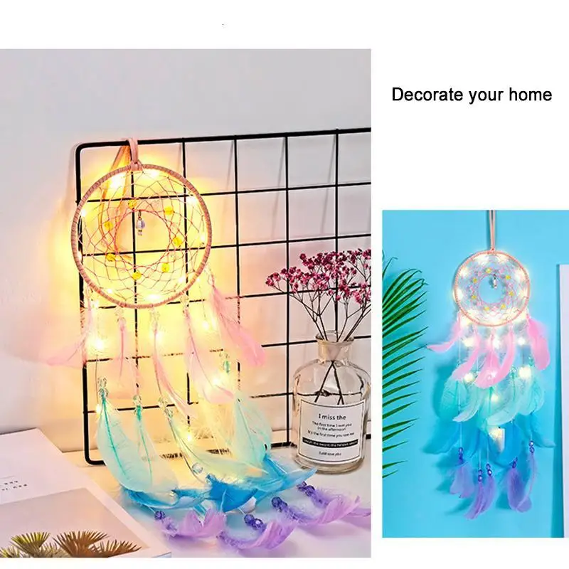 

Wall Dreamcatcher Led Handmade Feather Dream Catcher Braided Wind Chimes Art For Dreamcatcher Hanging Car Home Decoration