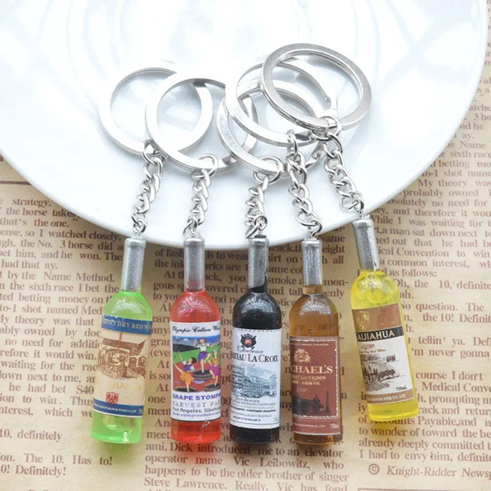 2020 New Creative Women/Men's Fashion Handmade Resin Wine Bottle Key Chains Rings Alloy Charms Gifts Random Color | Украшения и