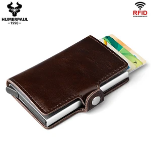 humerpaul rfid leather men aluminum wallet casual credit card holder blocking mini magic wallet automatic card coin purse free global shipping