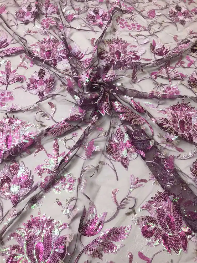 

Classic 3D Rose Pattern Latest Ligh Quality Elegant Embroidery Sequin Fabric Tulle Lace for Wedding Dress NN541_C