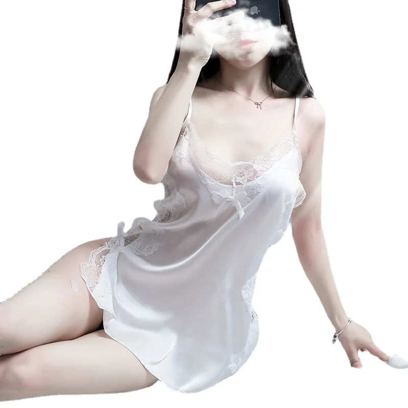 

Orz -I New Sexy Underwear Allure Lace Backless Bandage Side Split Suit Home Nightdress Baby Dolls Satin