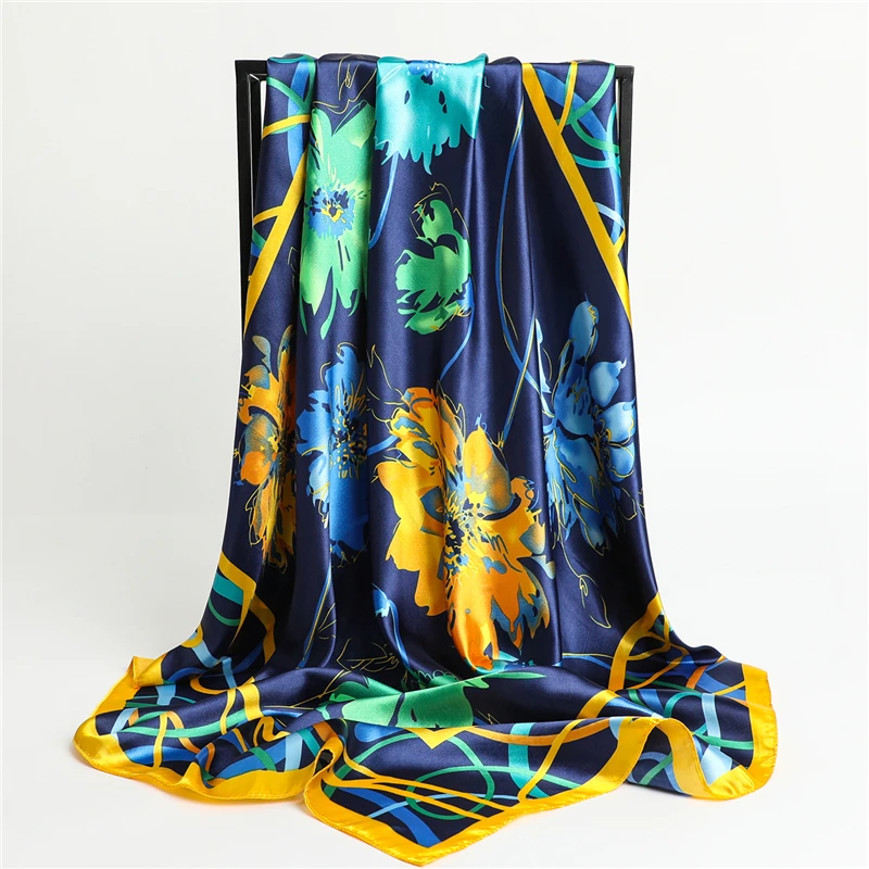 

Women Silk Square Scarf Lady Bandana Head Wraps Shawls Fashion Foulard Female Large Hijab Neckerchief Scarves Pashmina 2021