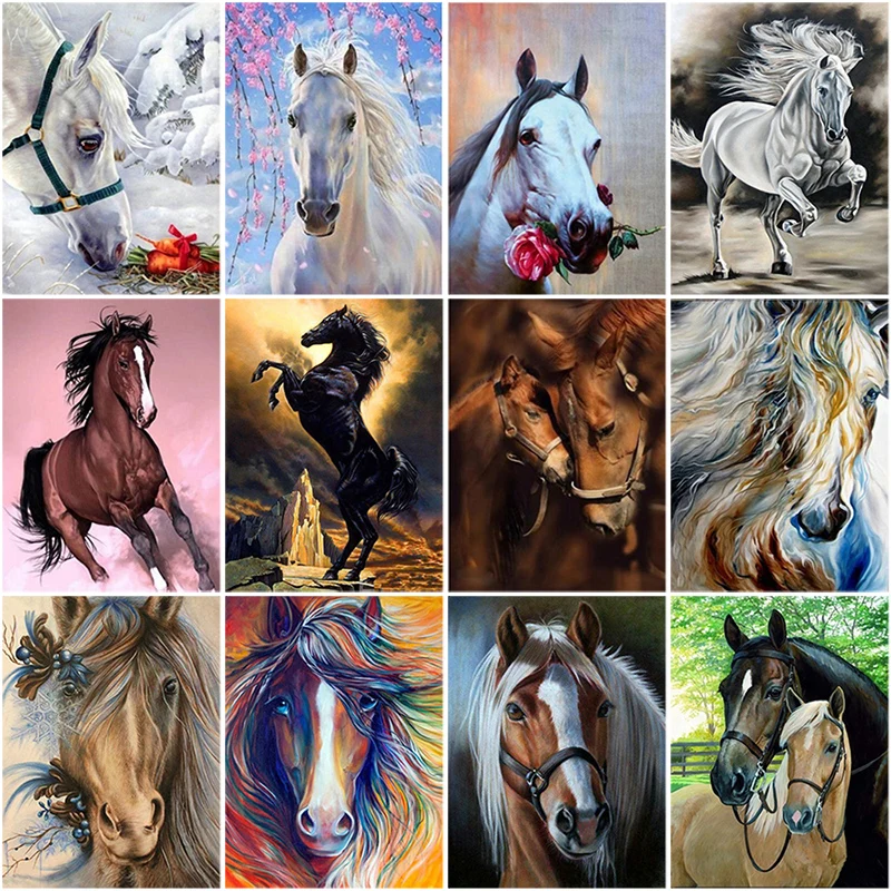 

5D Diamond Painting Cross Stitch DIY Horse Full Round Diamond Embroidery Rhinestone Paintings Landscape Wall Art