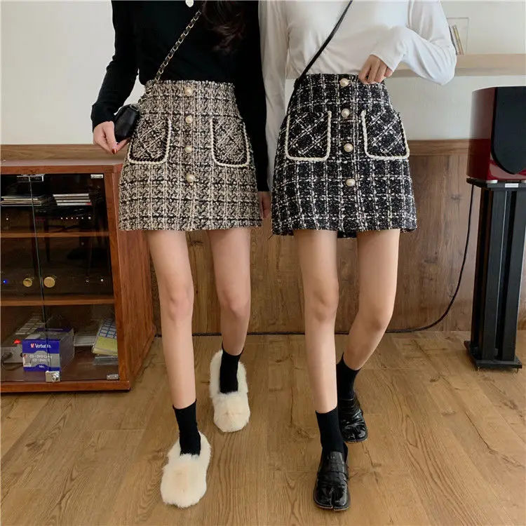 

Woolen plaid skirt short skirt A-line skirt skirt skirt women's autumn winter 2021 new high waist with sweater fashion
