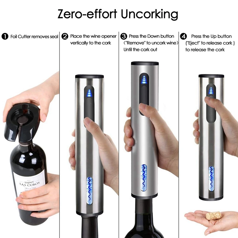

Electric Wine Opener Rechargeable Automatic Corkscrew Wine Bottle Opener With Foil Cutter And Usb Charging Cable