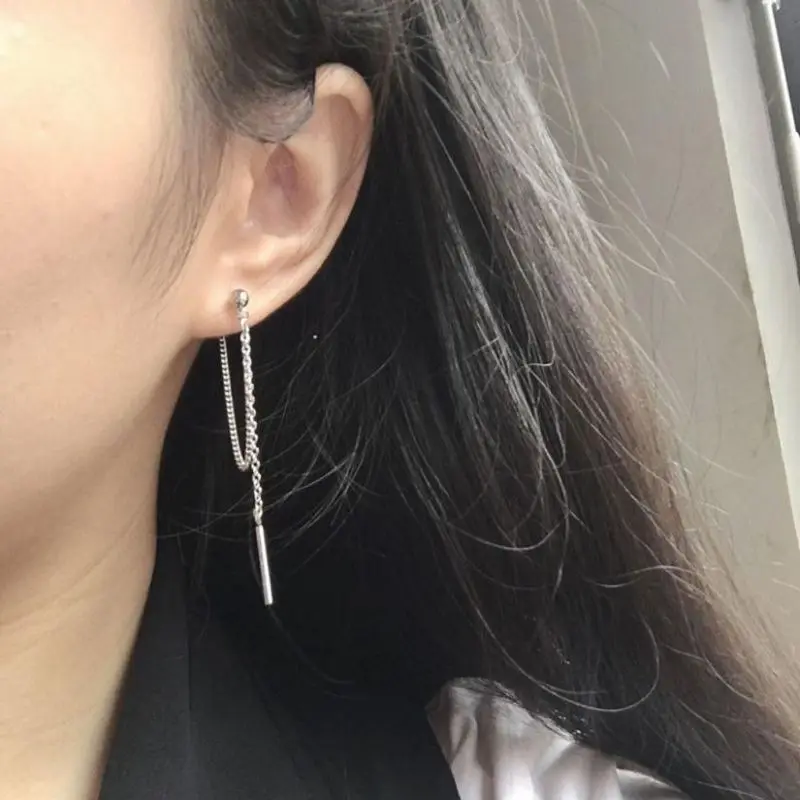 

Y166 Titanium Steel Korean Bangtang Boys Cross Leaf Pendant Double Chain Earring