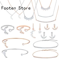 swa1 1 fashion jewelry charm geometric star moon crystal round racket necklace earring bracelet set series romantic gift women
