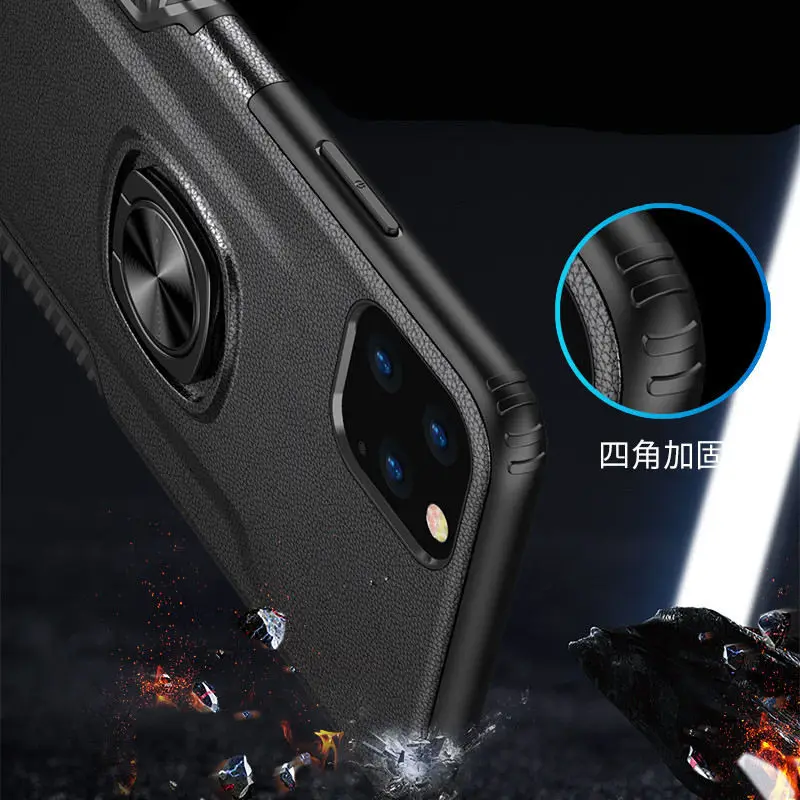 

For iphone 11 Pro Max Case Luxury Armor Car Magnetic Finger Ring PU Leather Soft TPU Case for iphone 11 2019 Back Cover Capa