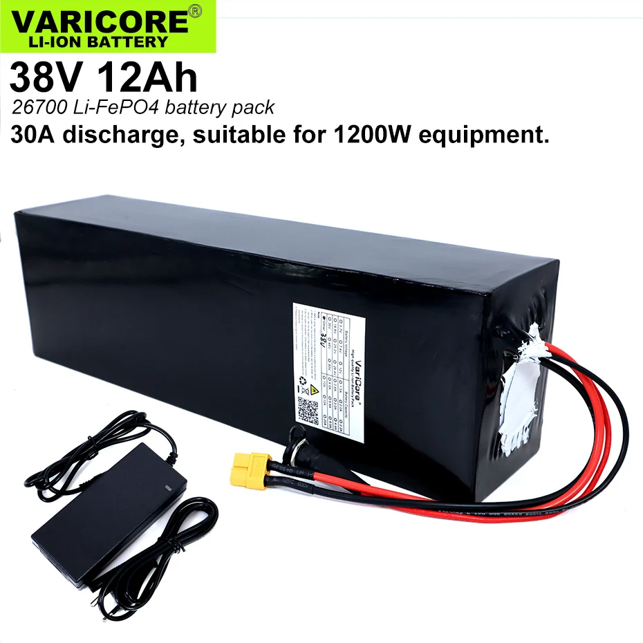 

38V 12Ah 12S3P 26700 Lifepo4 Battery Pack with 30A Maximum 60A Balanced BMS for Electric Boat E-bike 38.4V Lawn mower+Charger