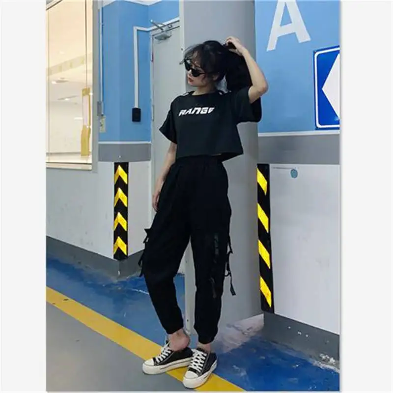 

Harajuku Streetwear Cargo Pants Women Casual Joggers Black Waist Loose Female Trousers Korean Ladies Pants Capri Autumn Pants