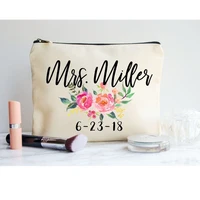 customized floral bachelorette bridal shower make up bag cotton wedding bride to be bridesmaid proposal gift makeup cosmetic bag