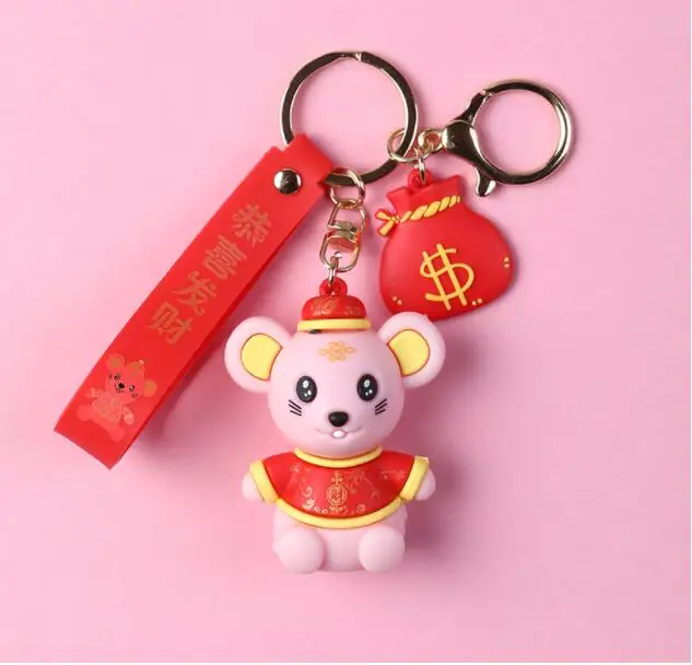 

50pcs Cartoon Lucky mouse keychain Keyring Fashion couple Bag Charms Pendant key chain Holder New Year Gifts for Kids Wholesale