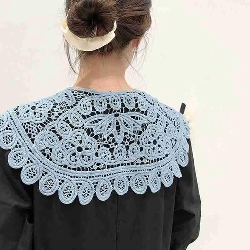 

Lace Shawl Hollow Out Crochet Fake Collar Floral Lace Color Big Shawl Detachable Button Short Capelet For Women Girl